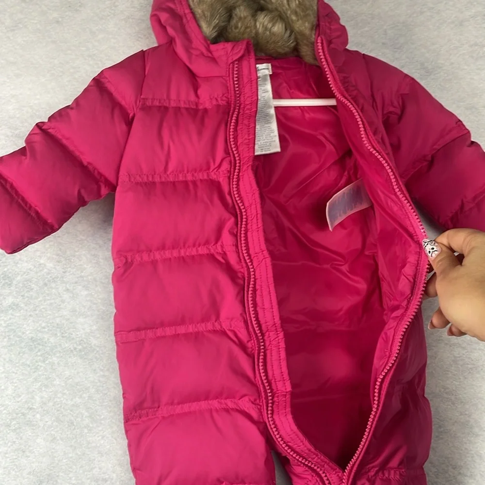 Ralph Lauren faux fur lined hood pink 6m down feather baby bunting